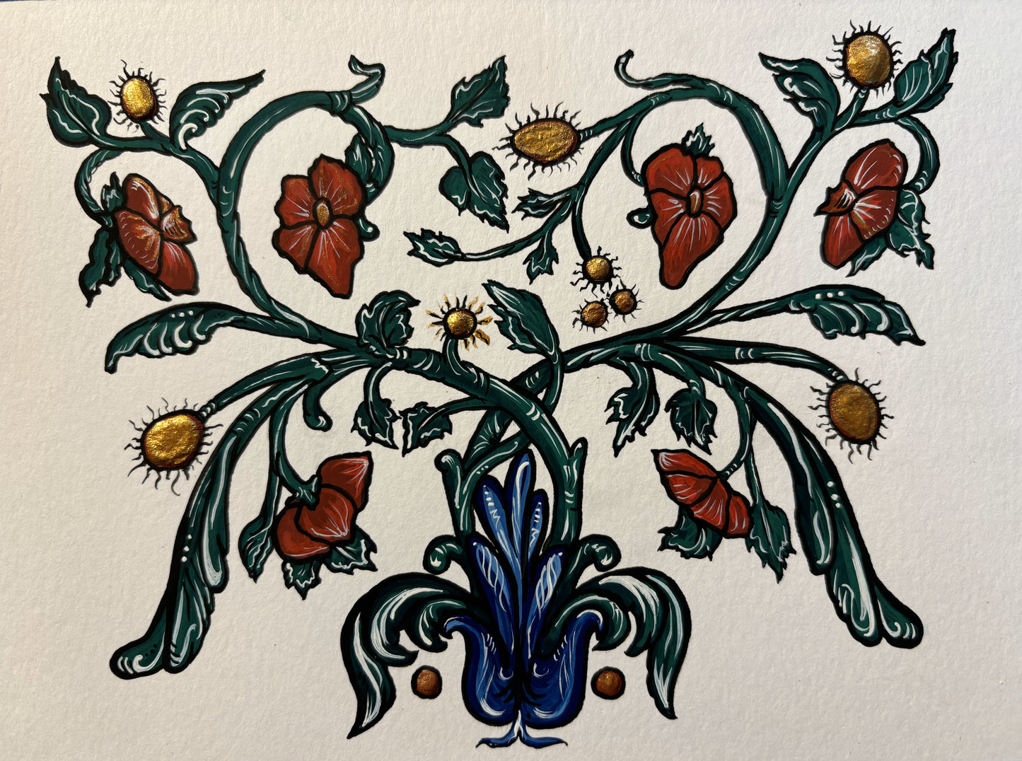Red, Green & Gold: American Poppies Greeting Cards