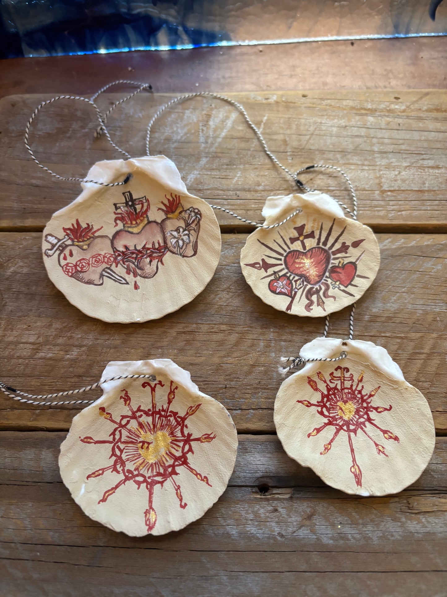 Hand-painted Ornaments: Three Hearts